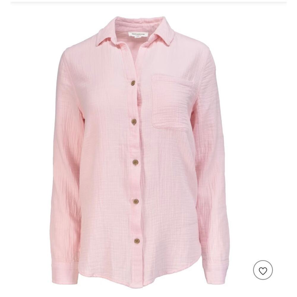 Beachlunchlounge Pink XL Button Down Beach Pool Vacation Coverup 100% Cotton